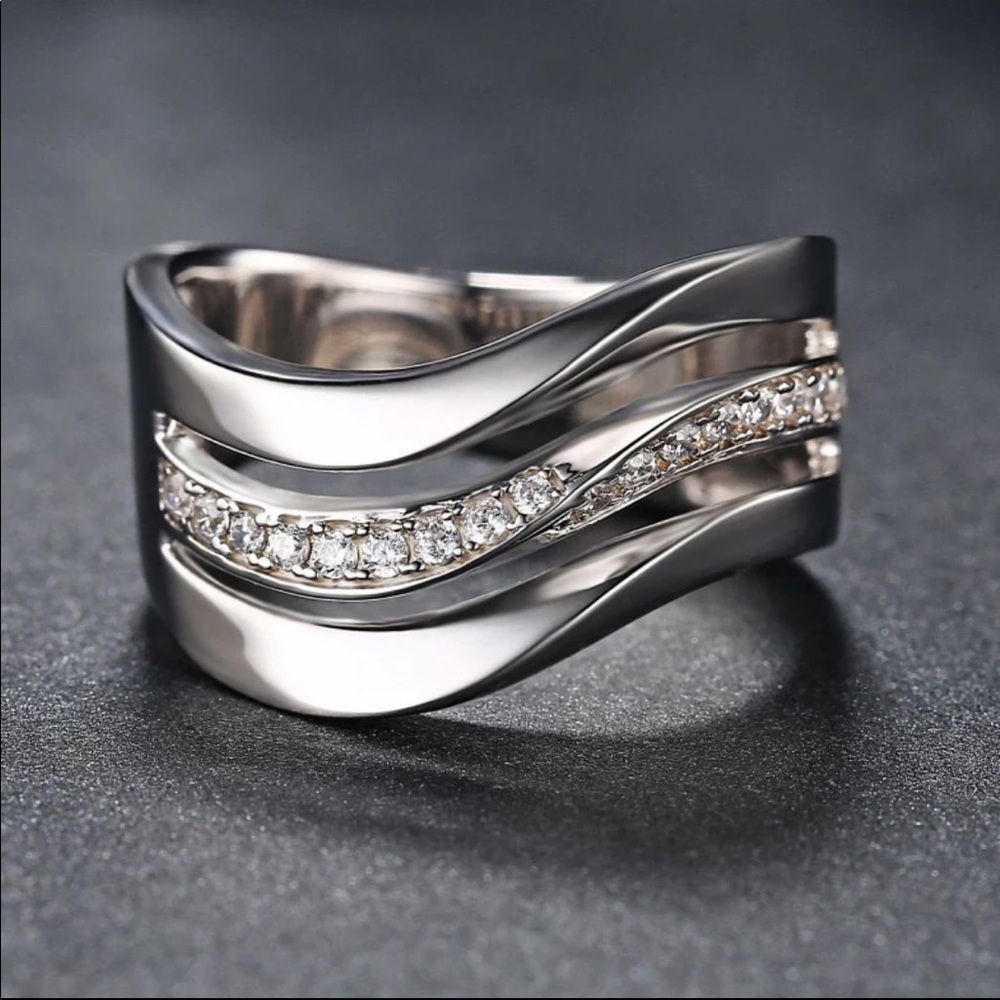 New 925 Silver Three Layer Diamond Engagement Ring